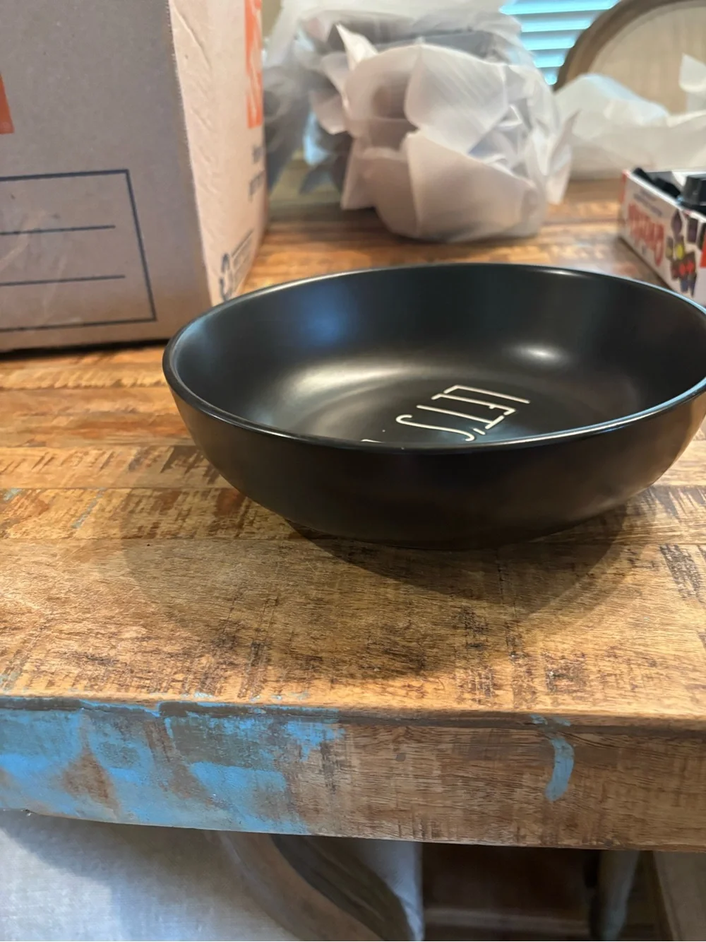 Rae Dunn “Let’s Eat” pasta bowl black 8 1/2 inch 7 available $20/EA